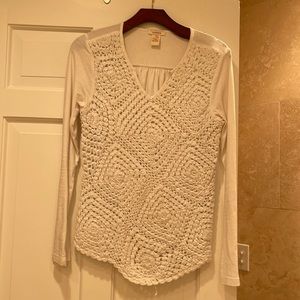 SUNDANCE White Crocheted Long-sleeve Top XS EUC